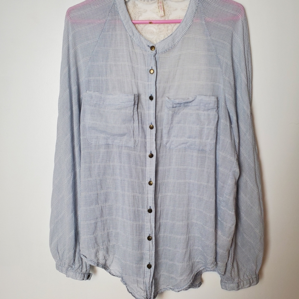Free People Cotton Blend Lightweight Button Front Lace